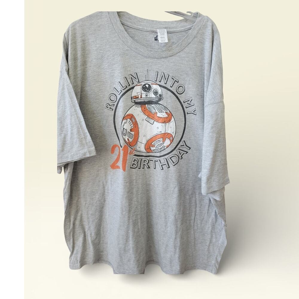 Star Wars 21st Birthday Shirt Gray Tee Size 4XL BB-8 Graphic NEW